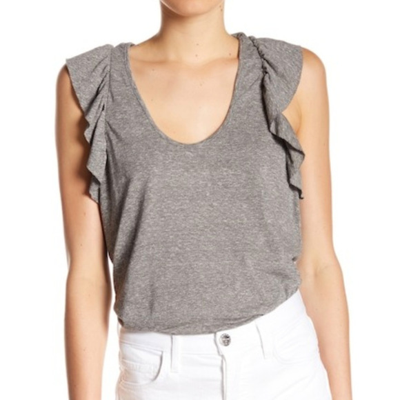 CURRENT / ELLIOTT Cadence Gray Ruffle Racerback Tank Top Size 0/XS - Picture 4 of 9